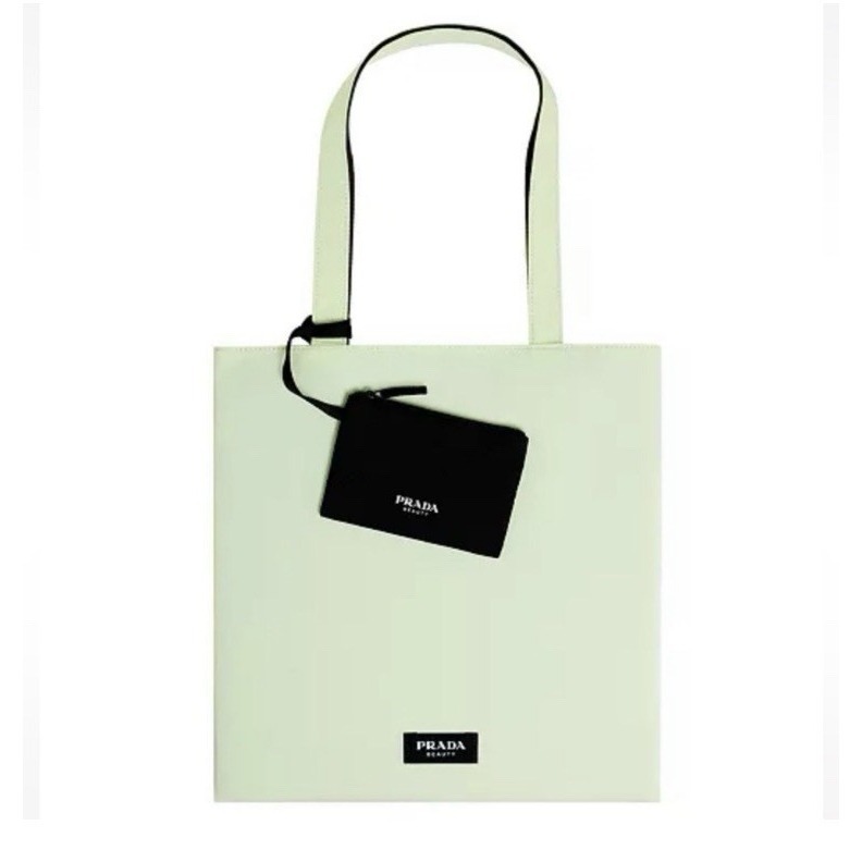 Prada Beauty Gwp Shoulder Tote Shopping Bag Light Green  Black Reversible New